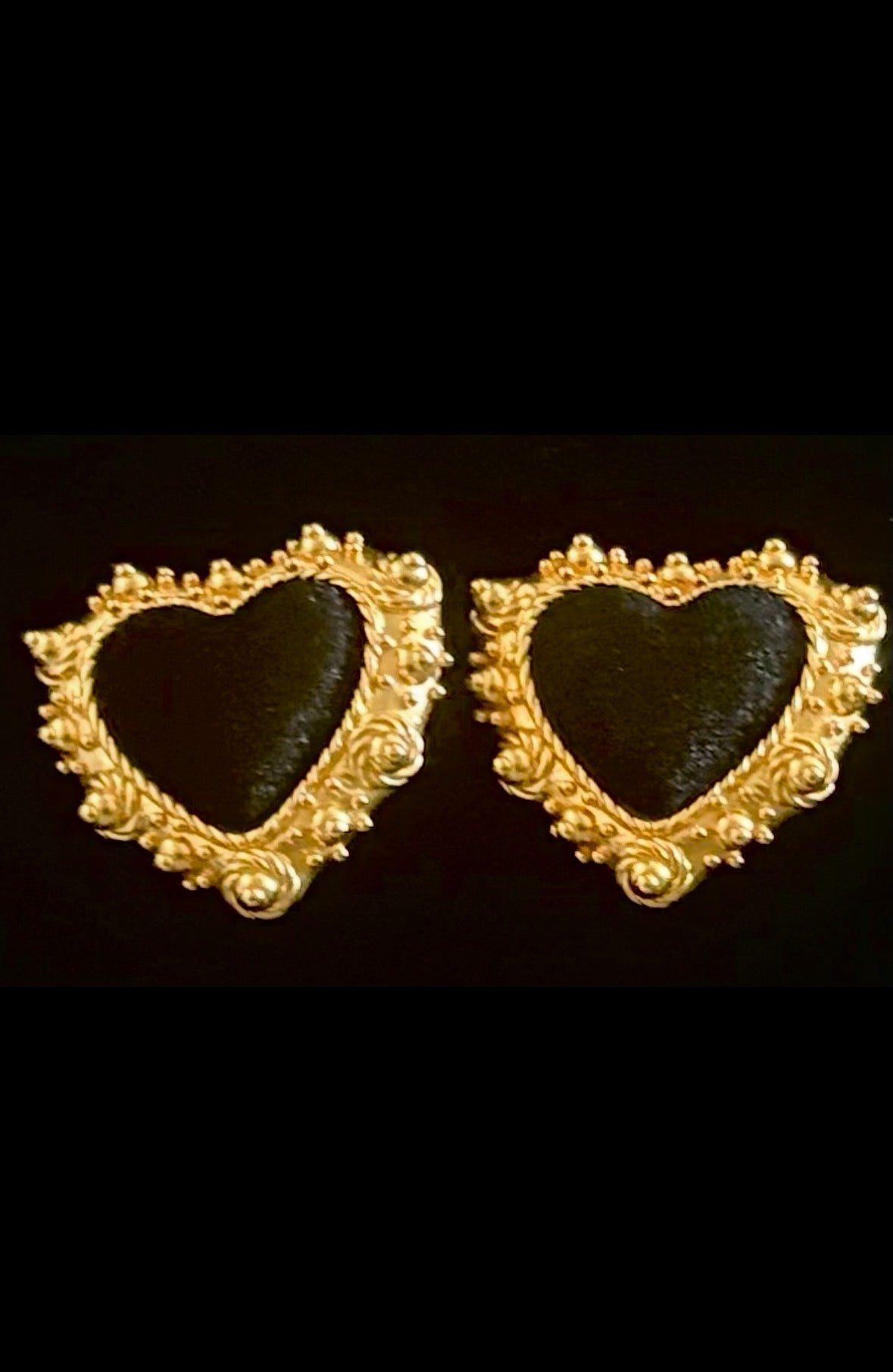 Christian Lacroix Baroque Velvet Heart Clip Earrings, Early 1990s