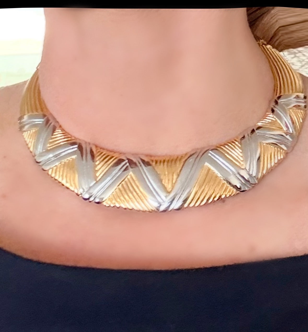 Lanvin Paris Two-Tone Chevron Collar Necklace Circa 1980s