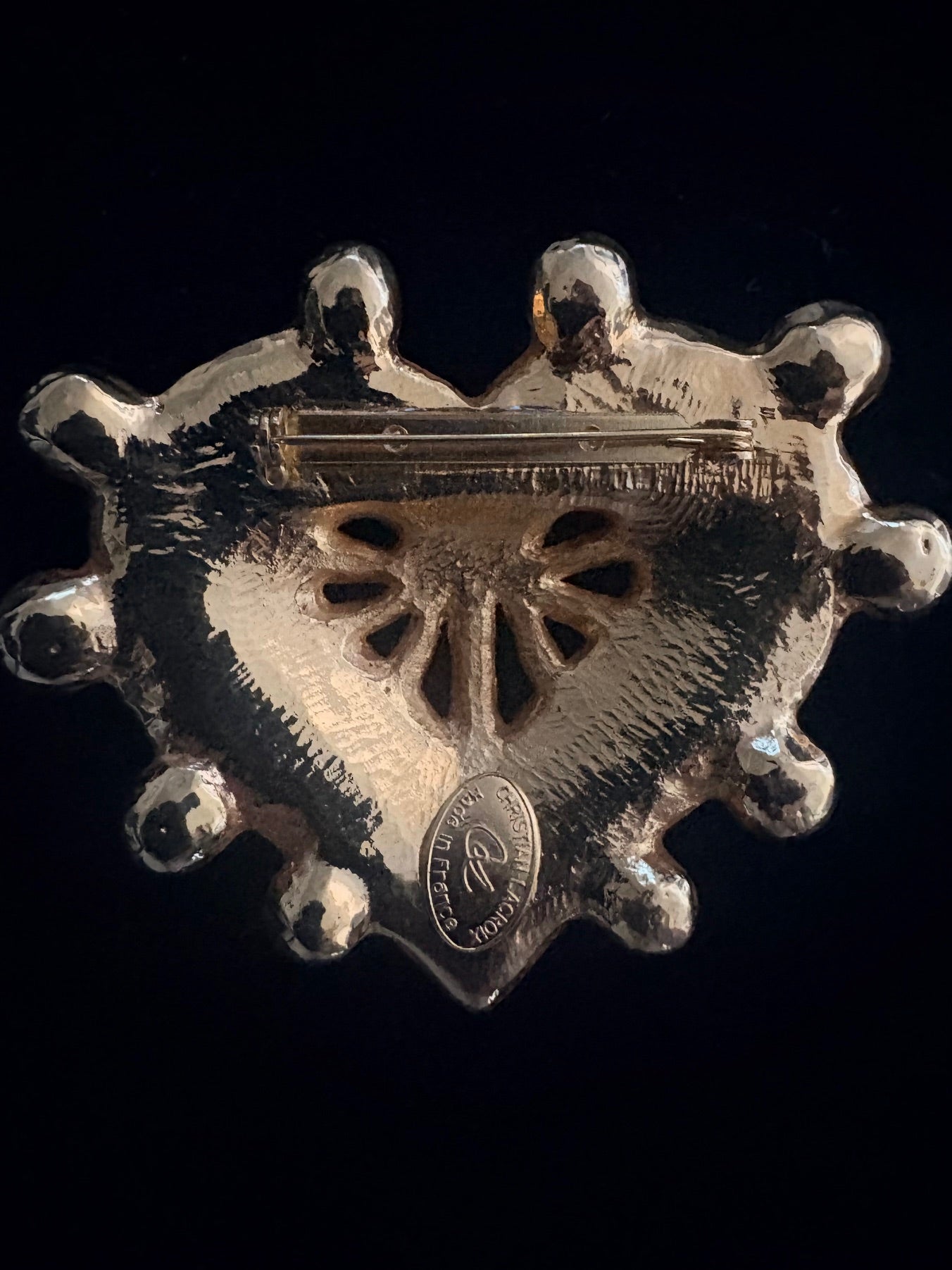 Christian Lacroix Heart Brooch — Hammered Gold-Tone, 1990s