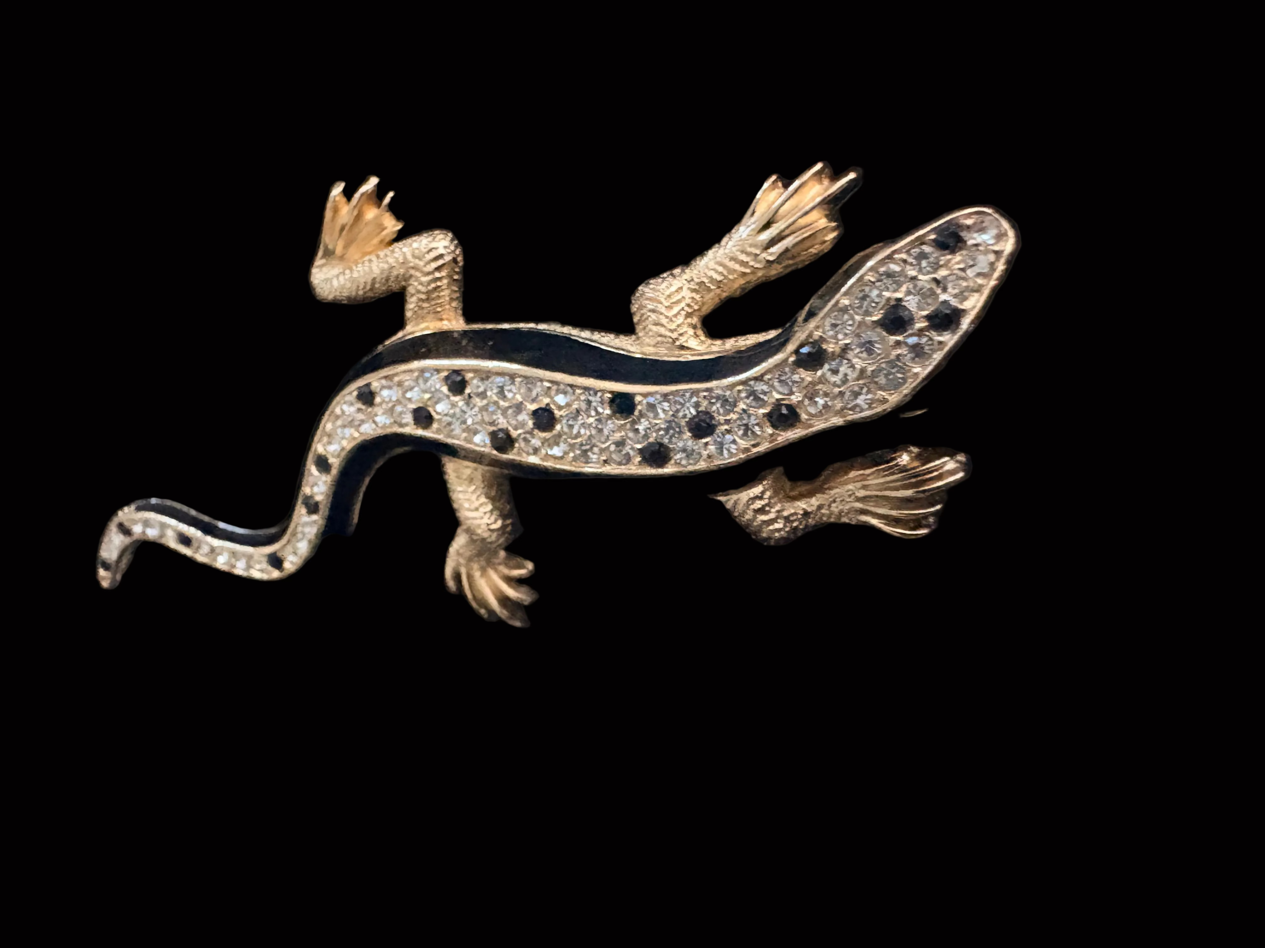 Christian Dior by Grosse Salamander Brooch, Crystal Pavé and Black Enamel Circa 1960s–1970s