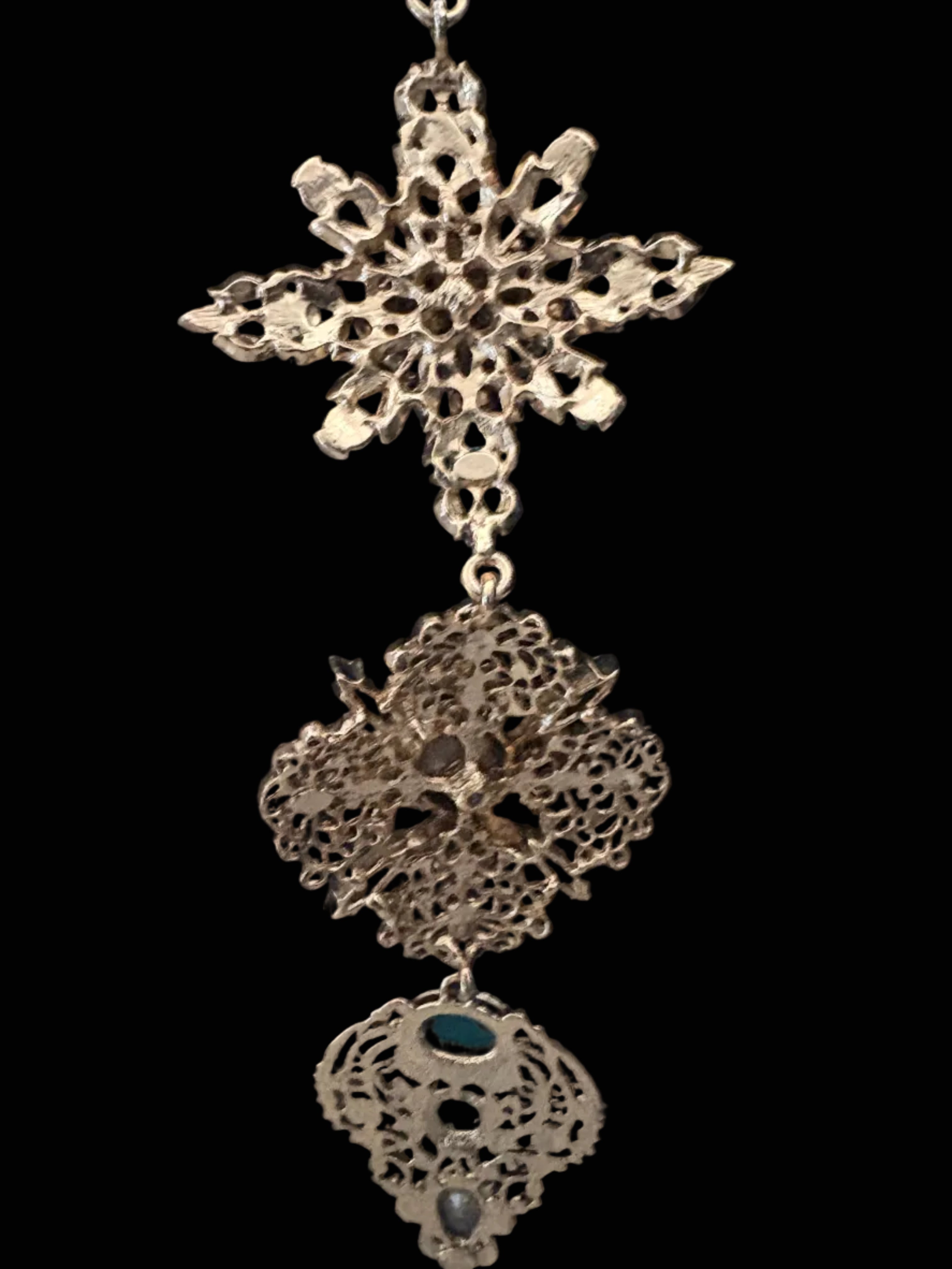 Oscar de la Renta Emerald Filigree Pendant Necklace — Maltese Cross, Late 1980s–Early 1990s
