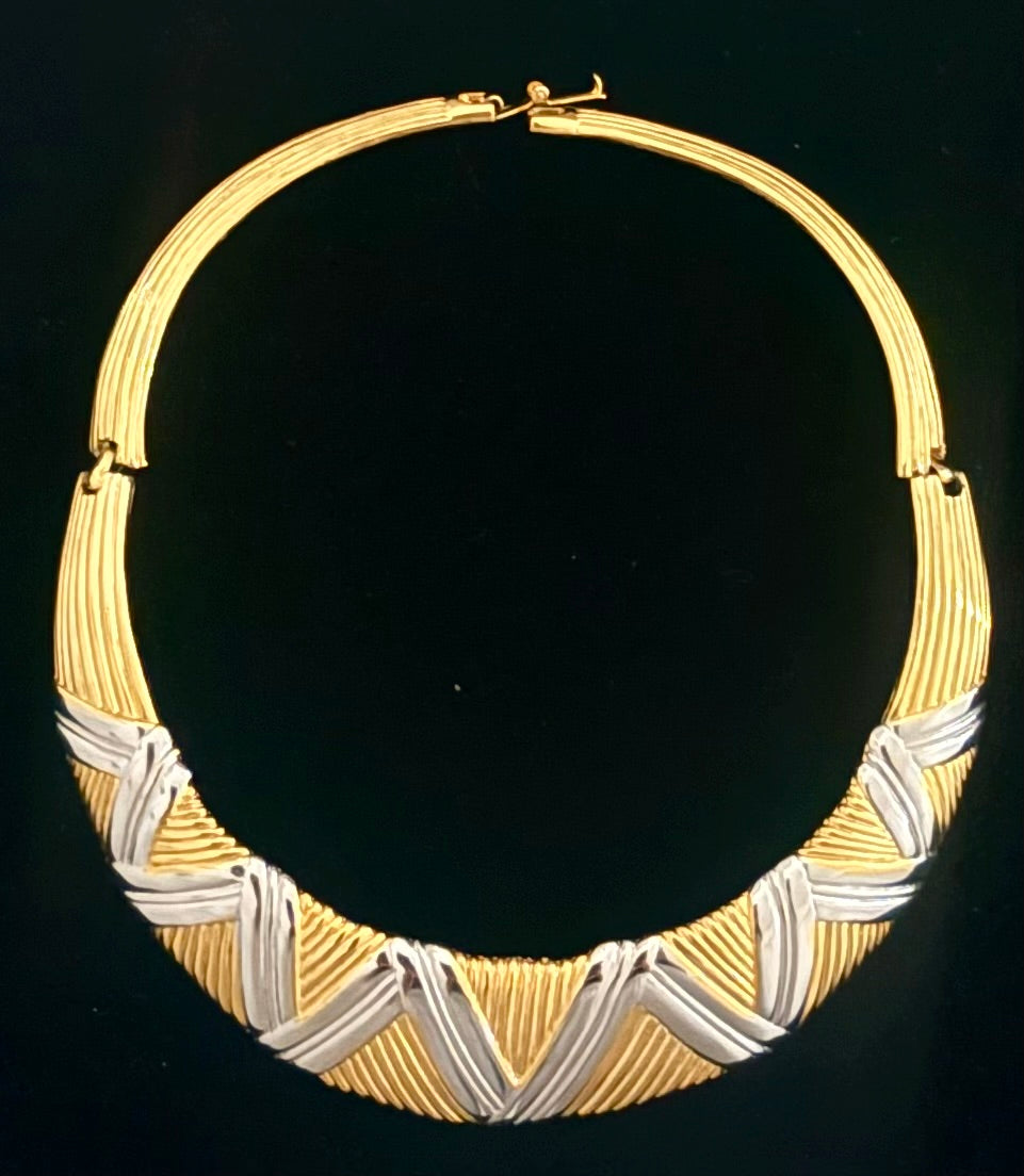 LANVIN PARIS TWO-TONE CHEVRON COLLAR NECKLACE, CIRCA 1980S