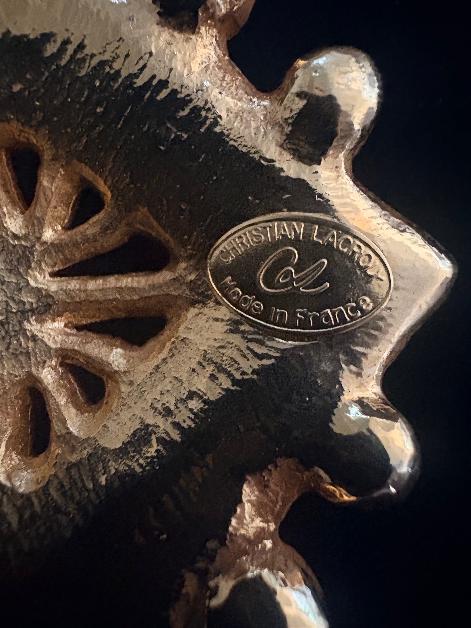 Christian Lacroix Baroque Heart Earrings — Velvet Center, Gold-Tone, Early 1990s