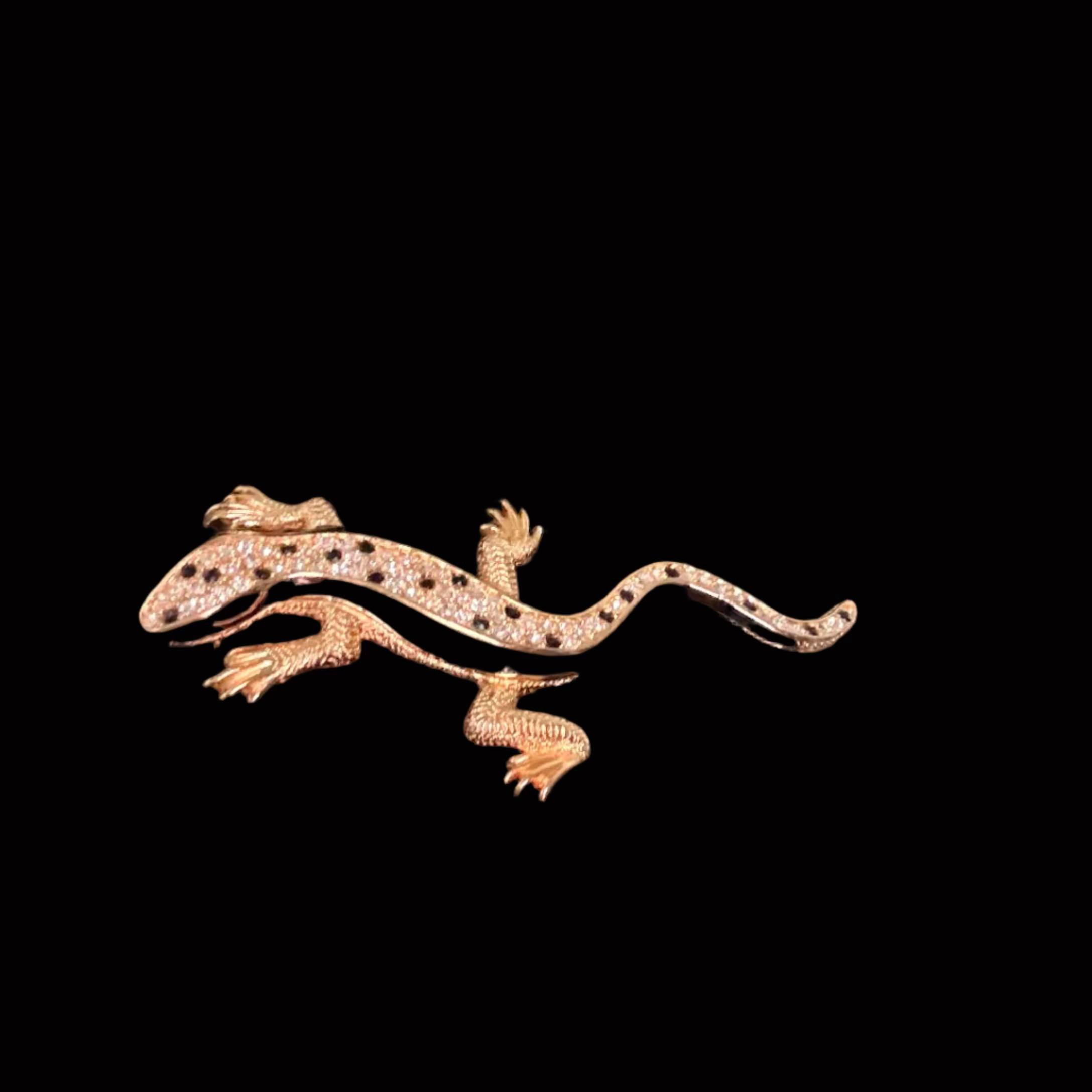 Christian Dior by Grosse Salamander Brooch, Crystal Pavé and Black Enamel Circa 1960s–1970s