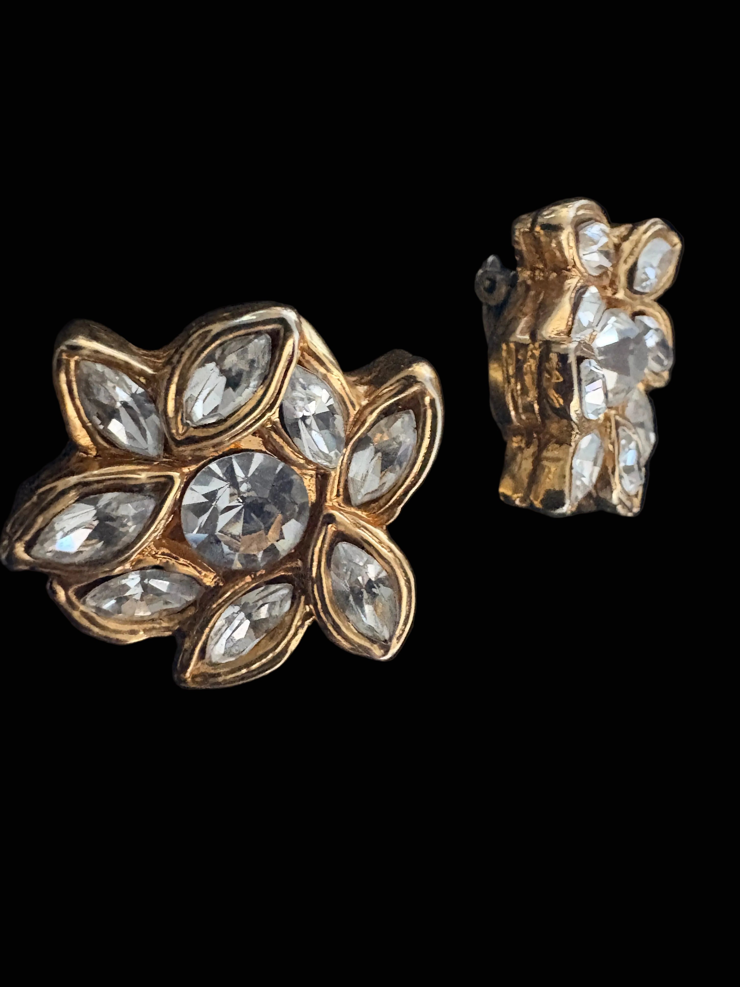 Christian Lacroix Crystal Flower Clip Earrings, Early 1990s