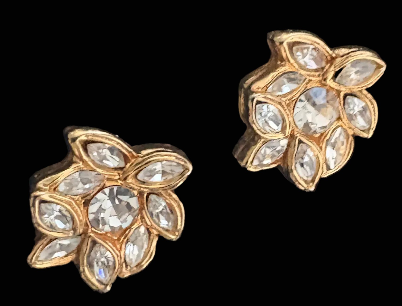 Christian Lacroix Crystal Flower Clip Earrings, Early 1990s