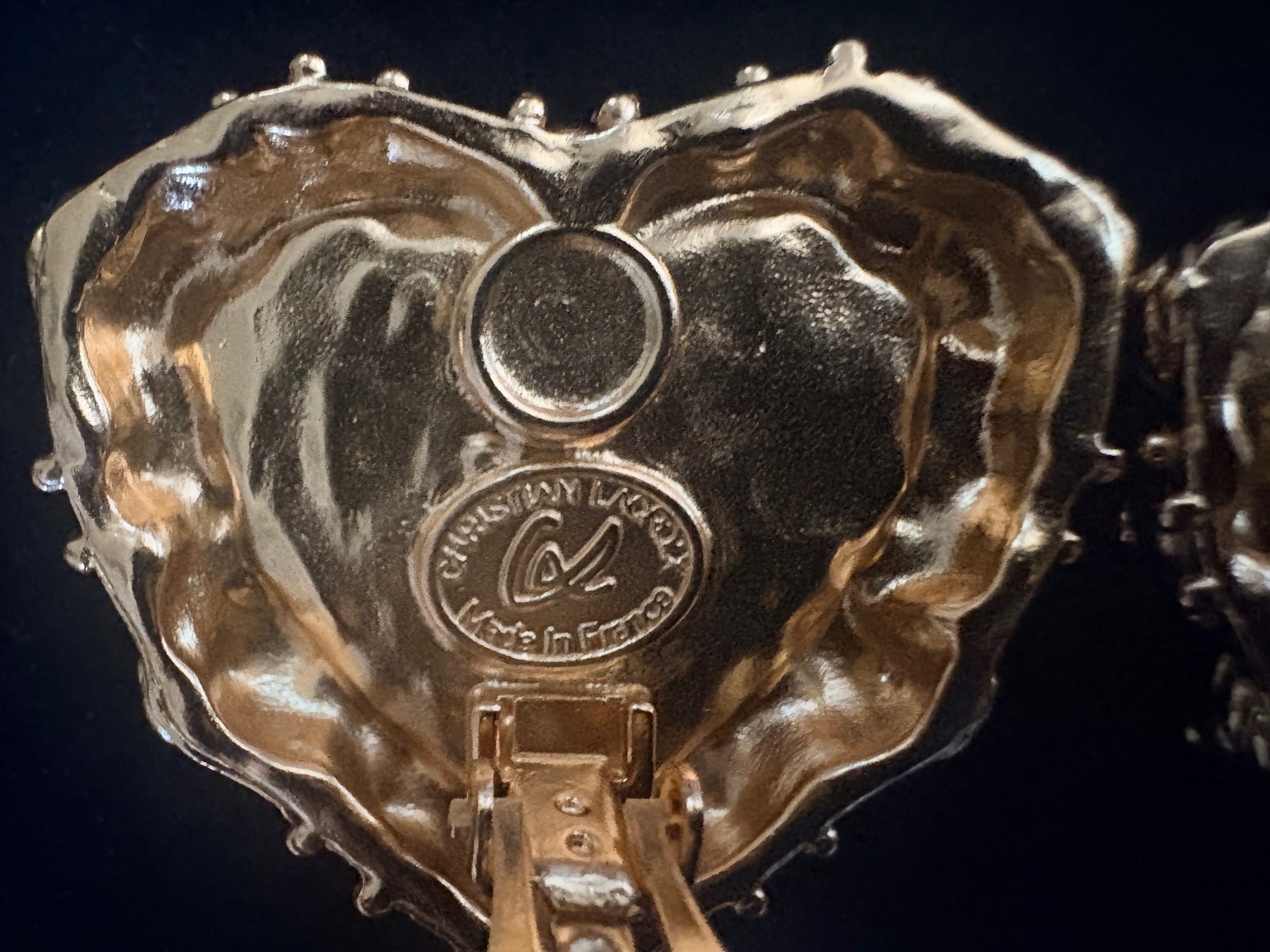 Christian Lacroix Baroque Heart Earrings — Velvet Center, Gold-Tone, Early 1990s