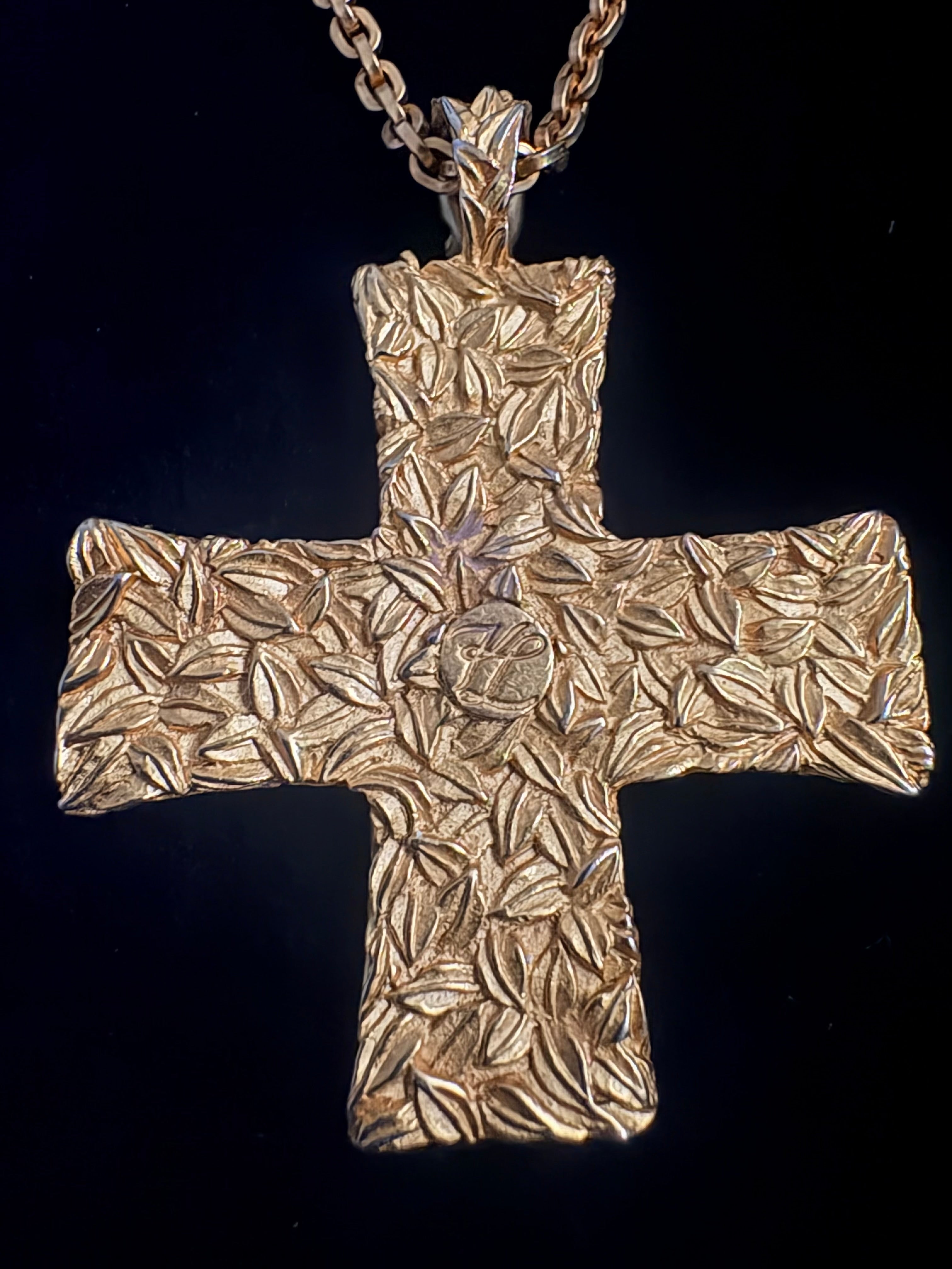 Karl Lagerfeld Textured Cross Pendant Necklace Circa 1990s