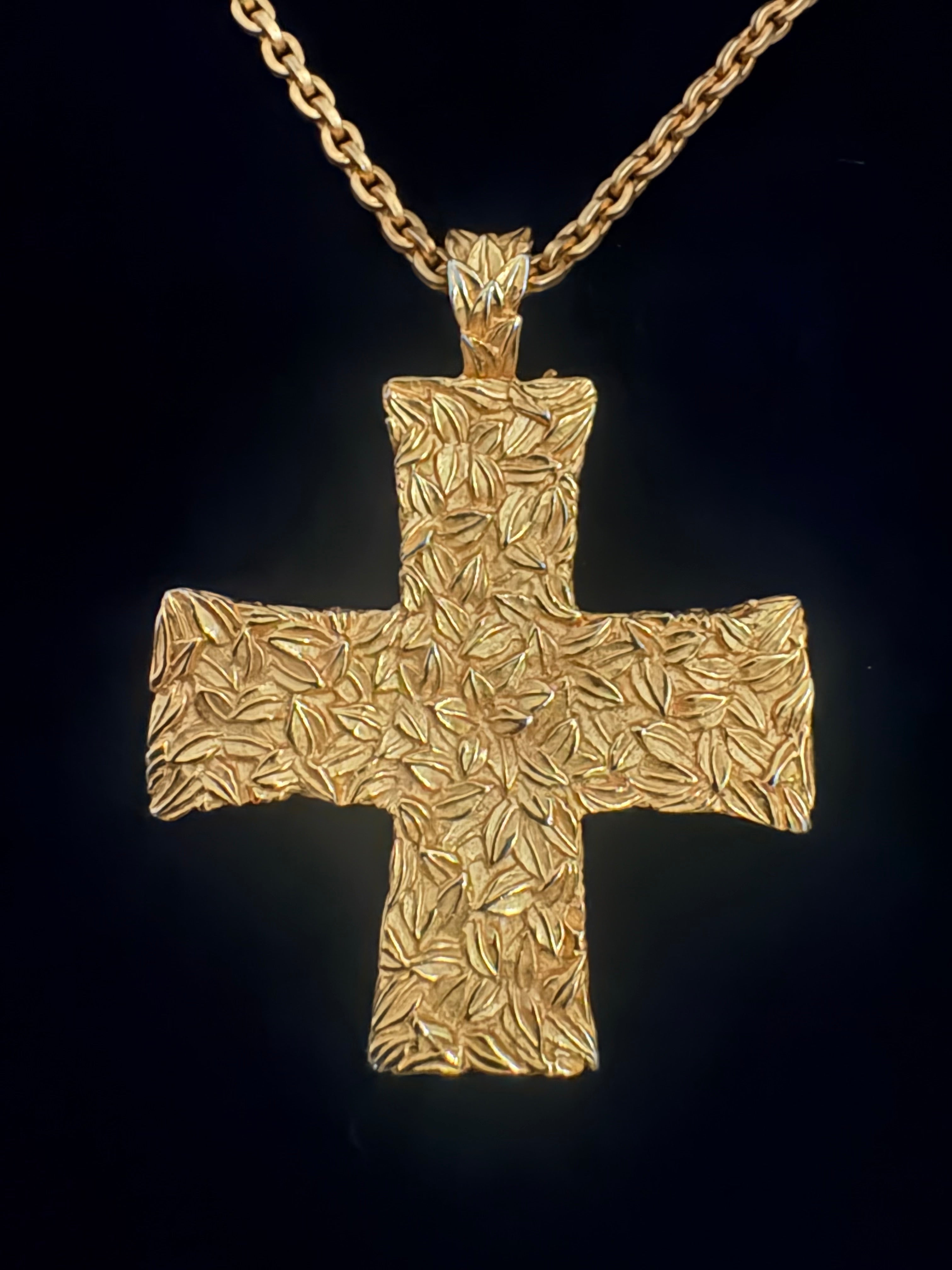 Karl Lagerfeld Textured Cross Pendant Necklace Circa 1990s