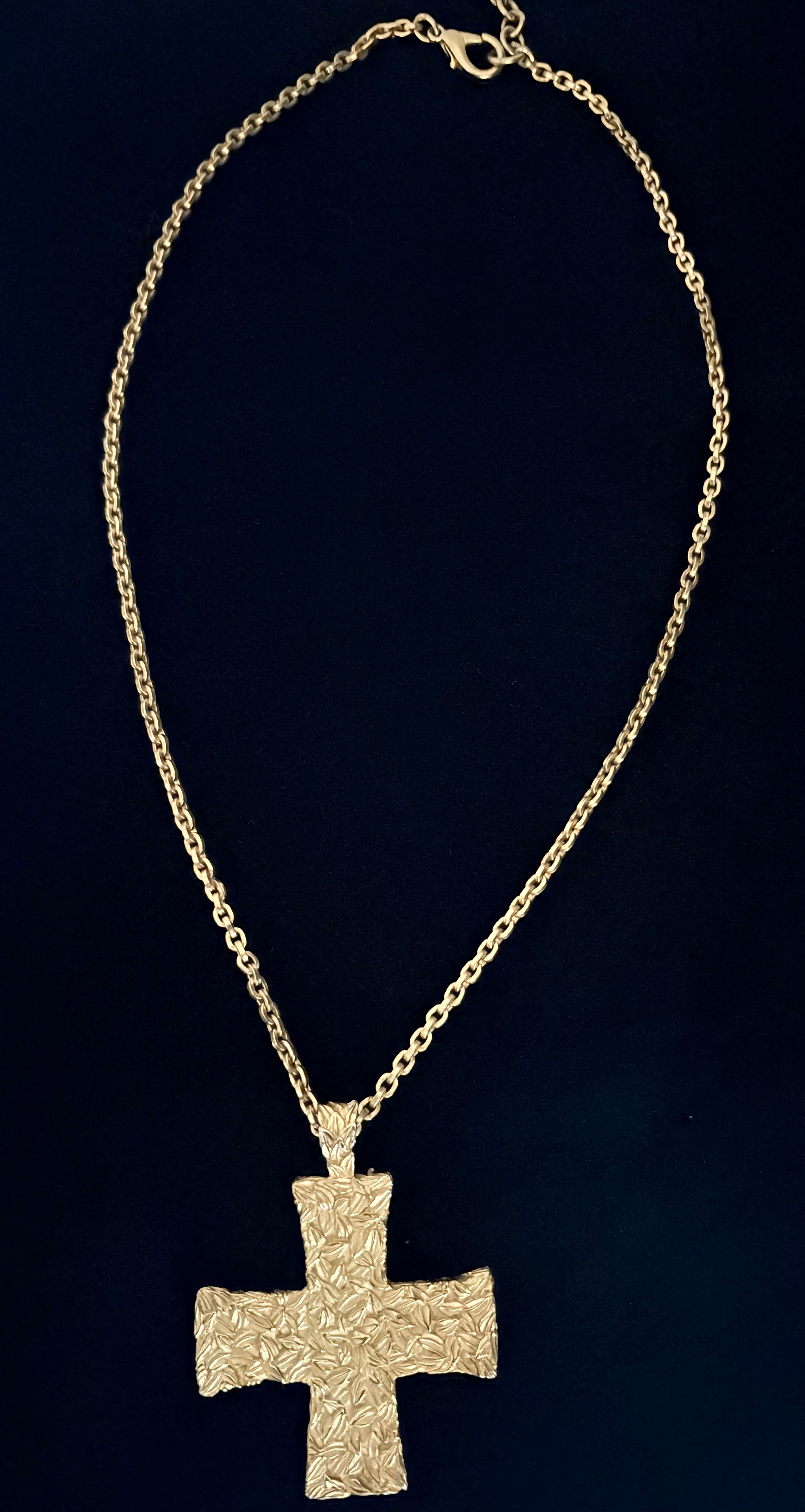 Karl Lagerfeld Textured Cross Pendant Necklace Circa 1990s