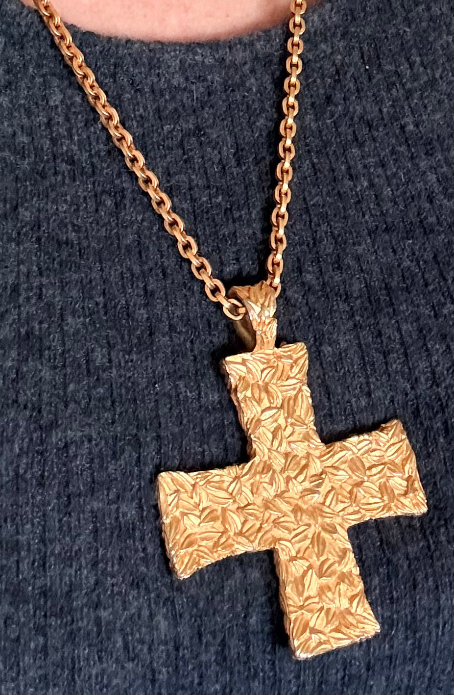 Karl Lagerfeld Textured Cross Pendant Necklace Circa 1990s