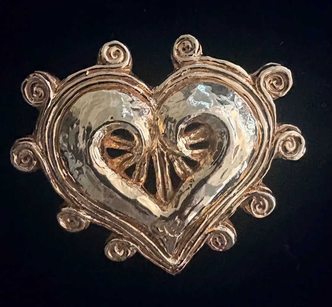 Christian Lacroix Heart Brooch — Hammered Gold-Tone, 1990s