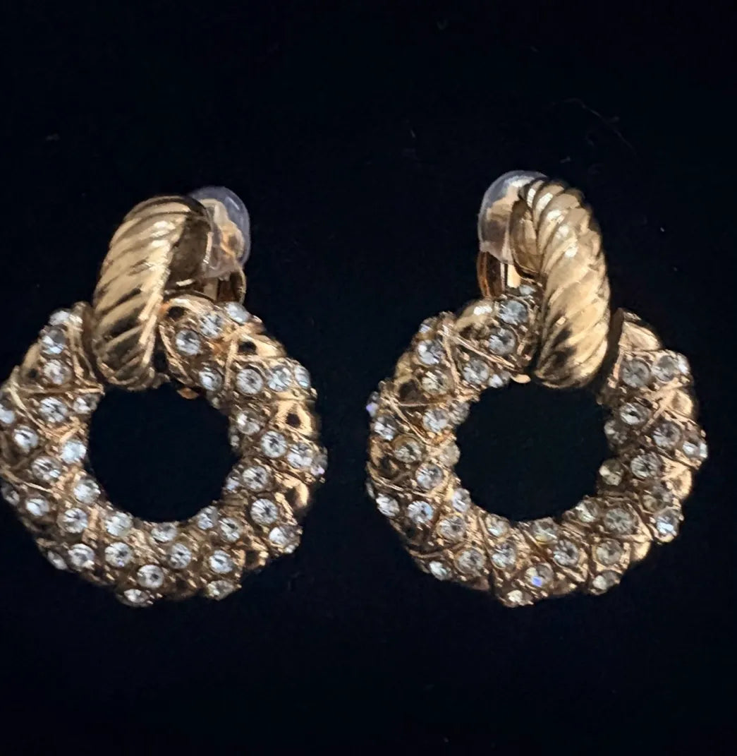 Yves Saint Laurent Pavé Door-Knocker Earrings, 1980s